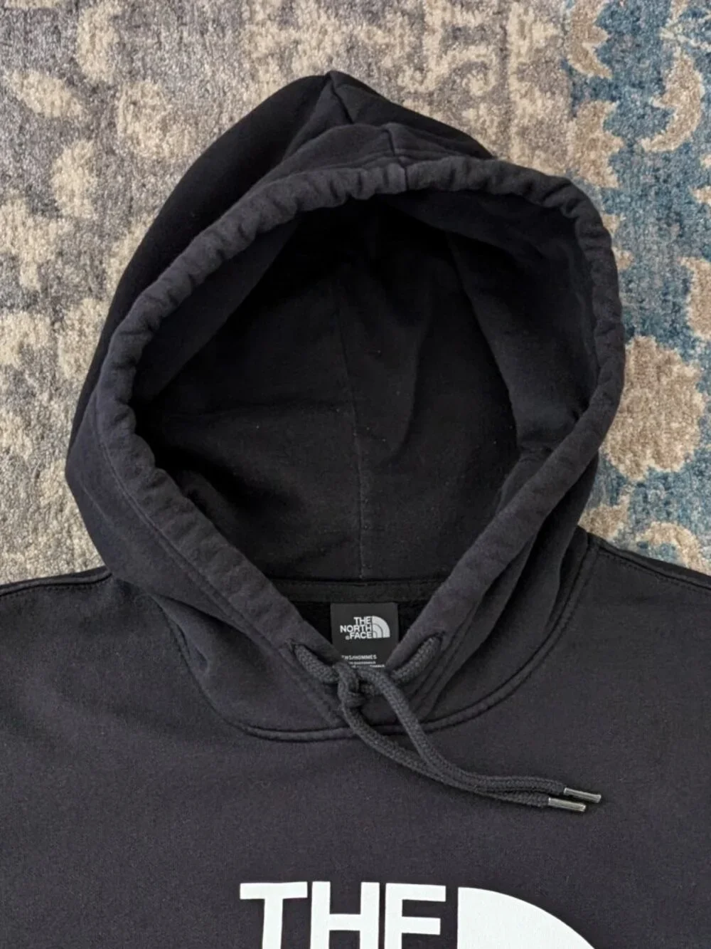 THE NORTH FACE Sweatshirt Men's L Black Graphic Hooded Pullover Kangaroo Pocket